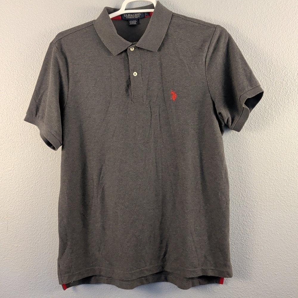 U.S. Polo Assn. Charcoal Gray Polo with Red Logo